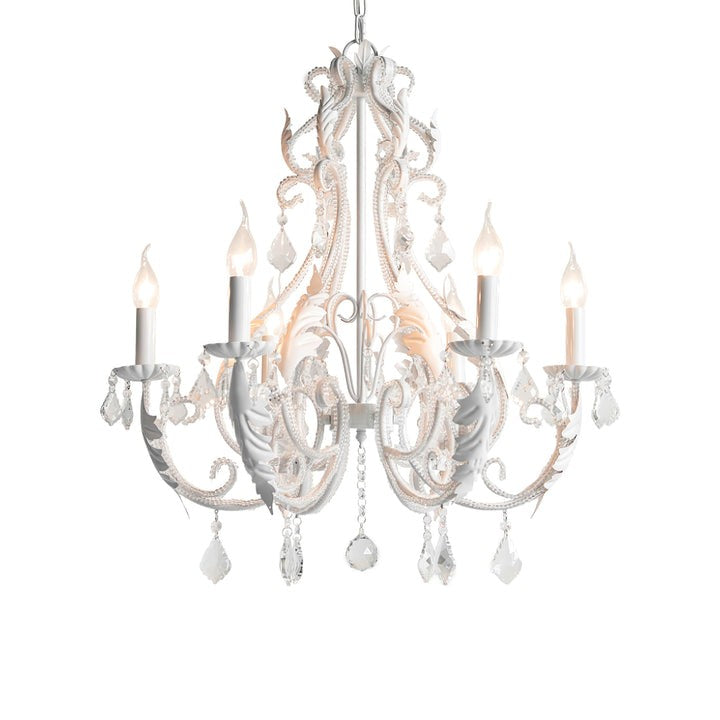 Metal & Crystal Candleholder Chandelier with Botanical Accents