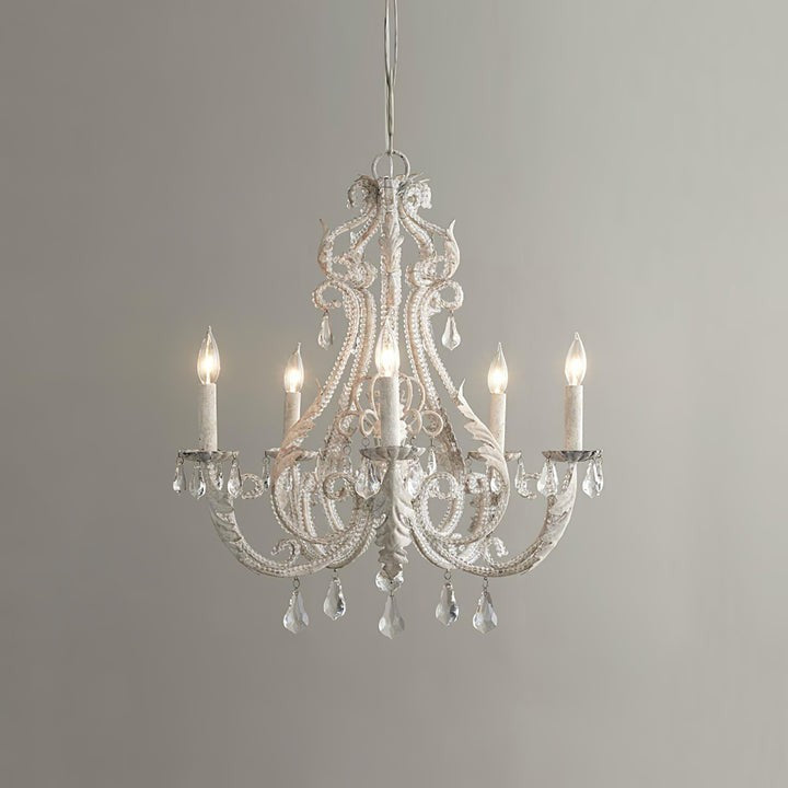 Metal & Crystal Candleholder Chandelier with Botanical Accents