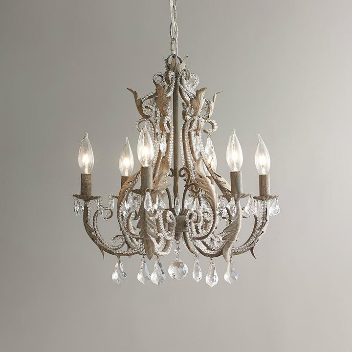 Metal & Crystal Candleholder Chandelier with Botanical Accents