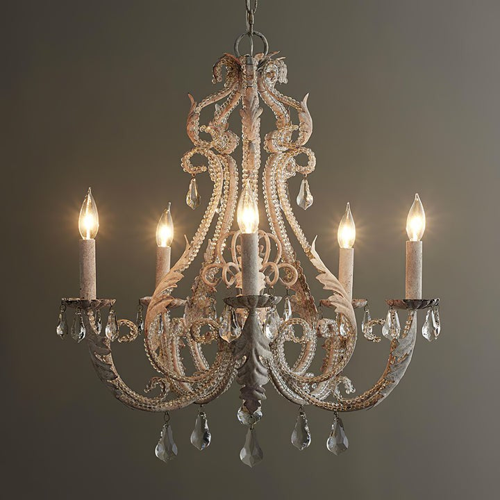 Metal & Crystal Candleholder Chandelier with Botanical Accents