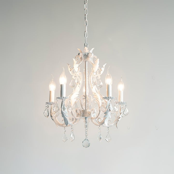 Metal & Crystal Candleholder Chandelier with Botanical Accents