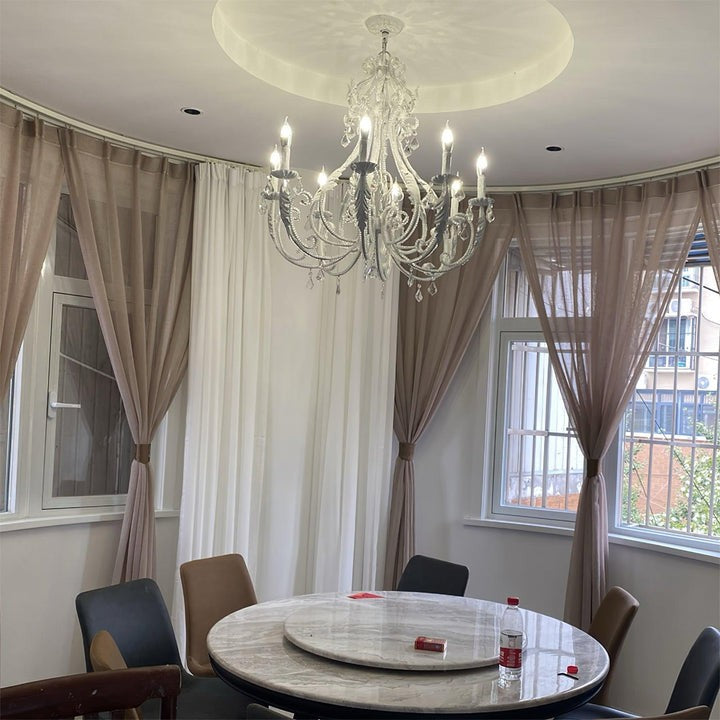 Metal & Crystal Candleholder Chandelier with Botanical Accents