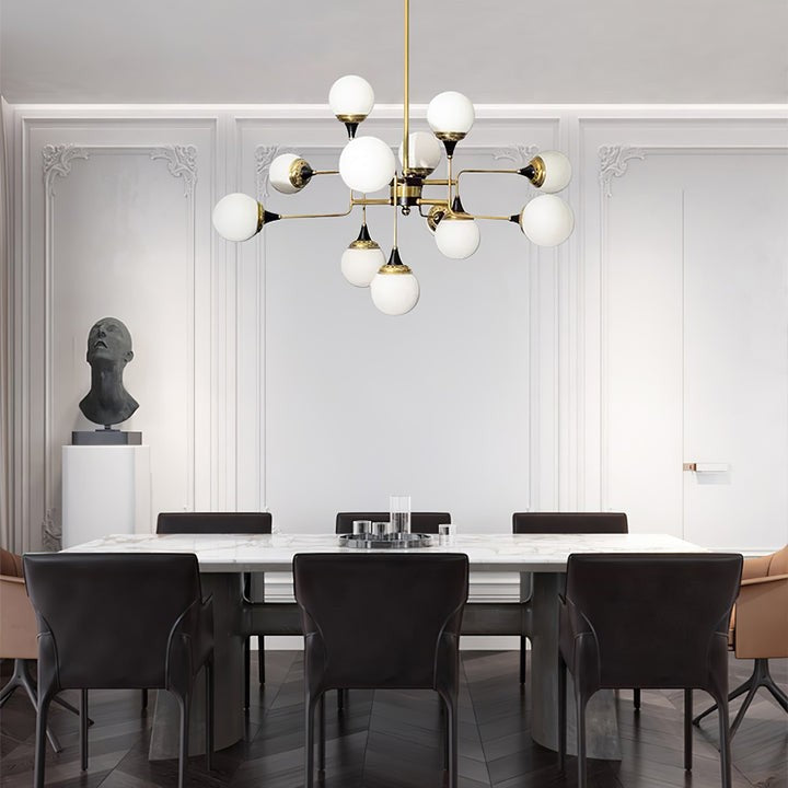 Mid-Century Asymmetrical Brass Chandelier with Glass Globes