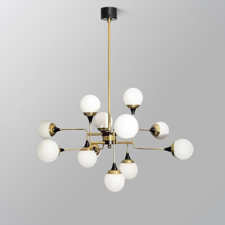 Mid-Century Asymmetrical Brass Chandelier with Glass Globes