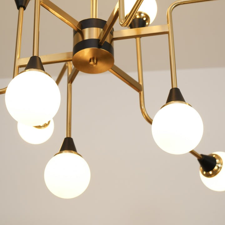 Mid-Century Asymmetrical Brass Chandelier with Glass Globes