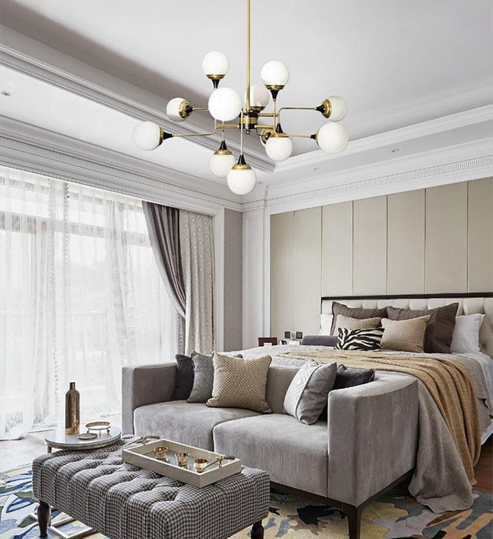 Mid-Century Asymmetrical Brass Chandelier with Glass Globes