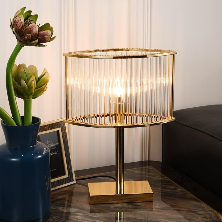 Mid-Century Cut Glass Table Lamp in Gold Finish