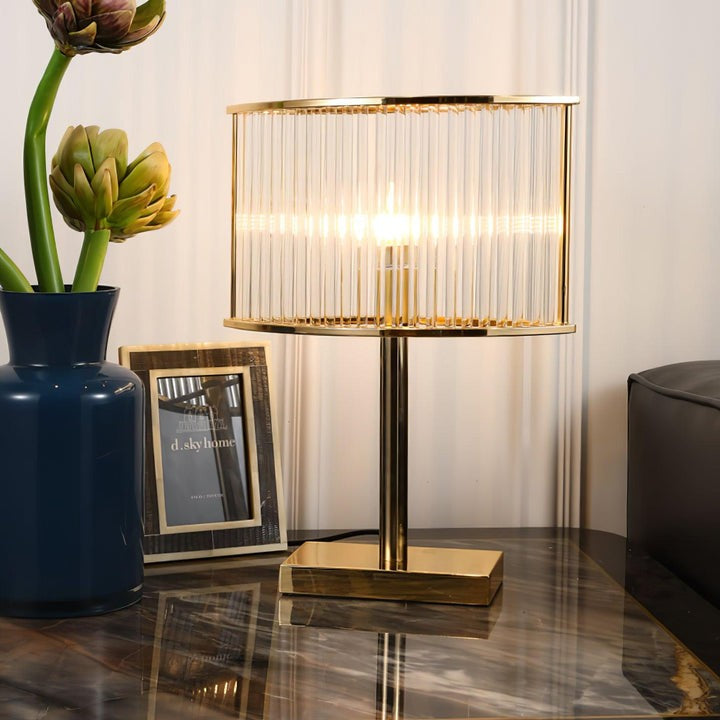 Mid-Century Cut Glass Table Lamp in Gold Finish