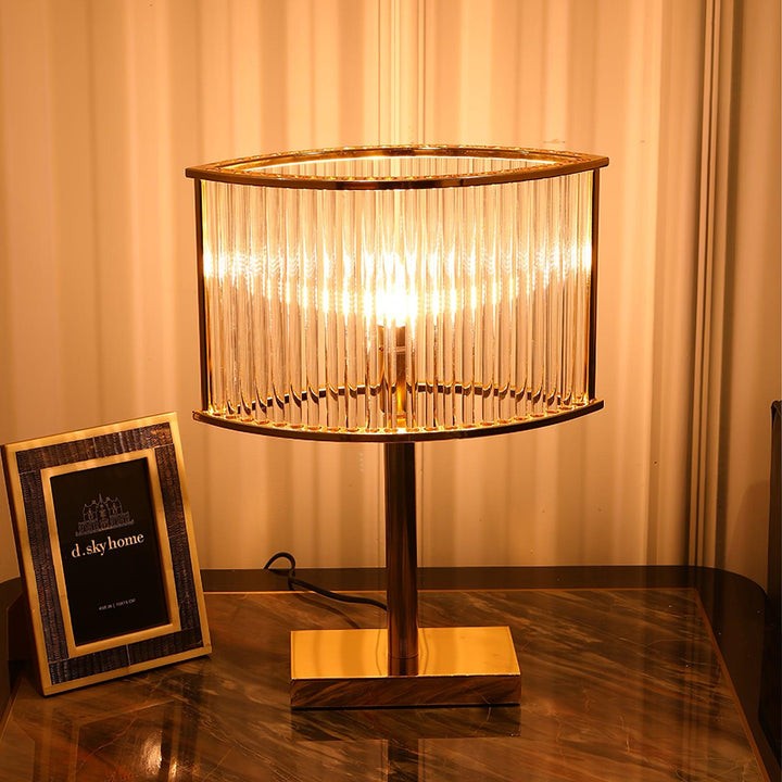 Mid-Century Cut Glass Table Lamp in Gold Finish