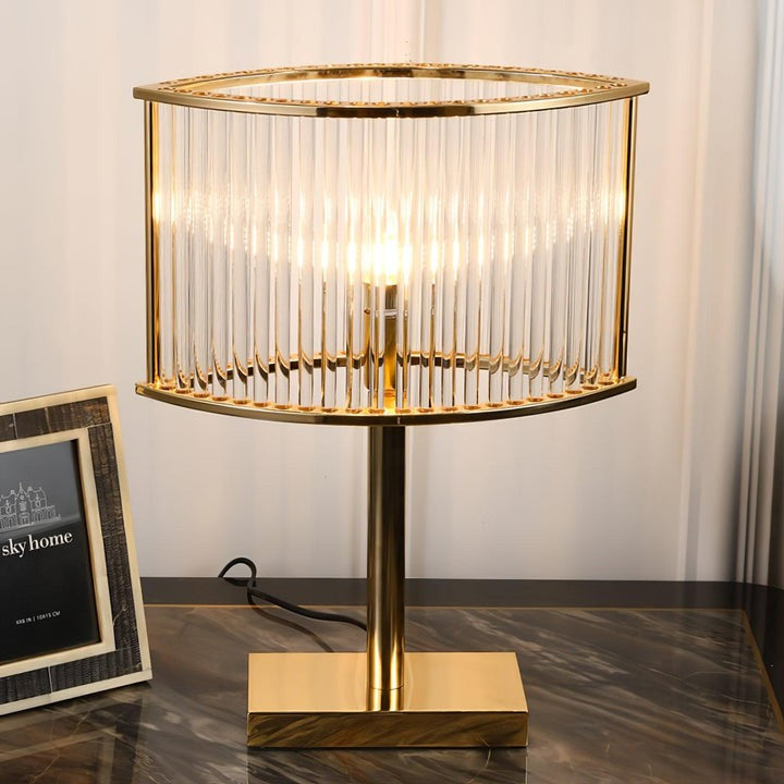 Mid-Century Cut Glass Table Lamp in Gold Finish