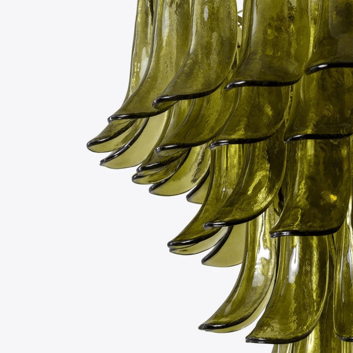 Mid-Century Green Glass Petal Chandelier