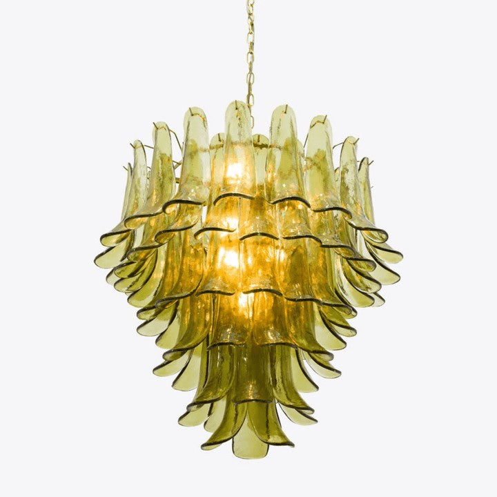 Mid-Century Green Glass Petal Chandelier