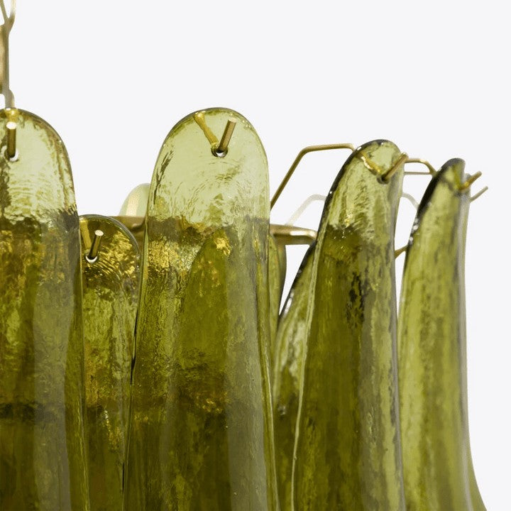 Mid-Century Green Glass Petal Chandelier
