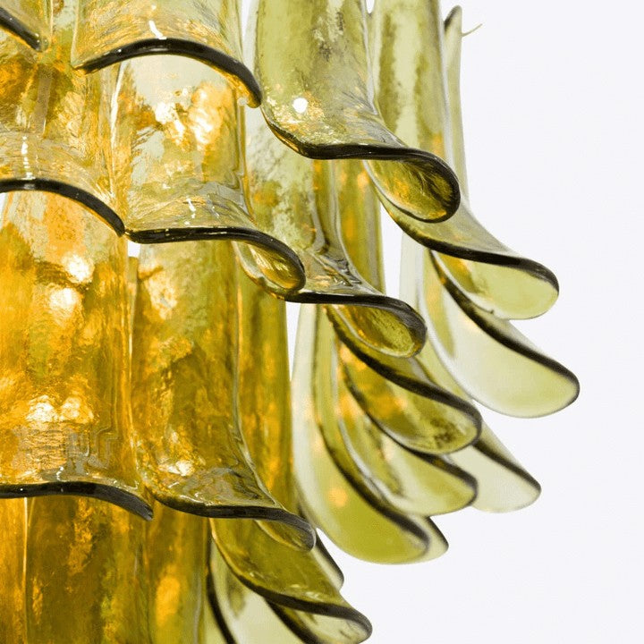 Mid-Century Green Glass Petal Chandelier