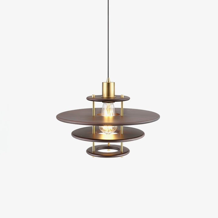 Mid-Century Ring Pendant Light in Gold & Walnut