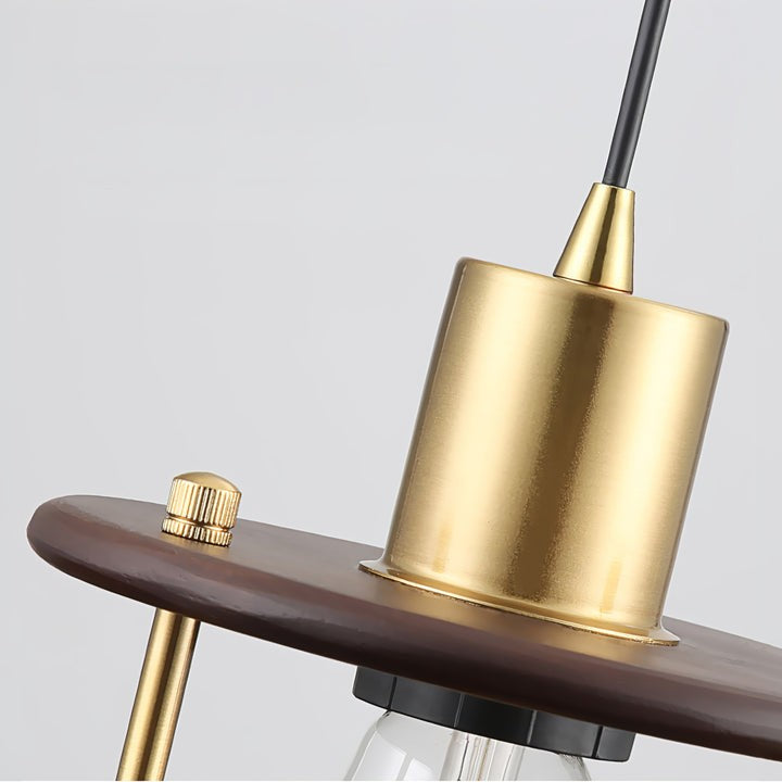 Mid-Century Ring Pendant Light in Gold & Walnut