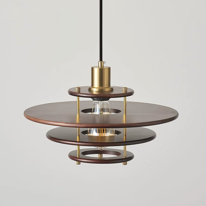 Mid-Century Ring Pendant Light in Gold & Walnut