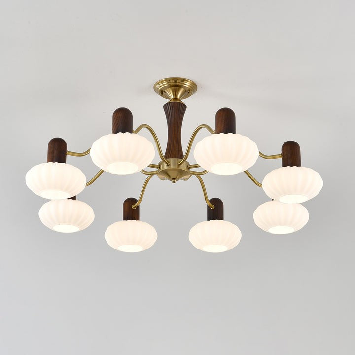 Mid-Century Walnut Wood & Metal Chandelier