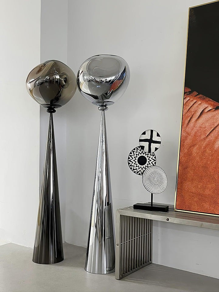 Mirrored Lava Glass Cone Floor Lamp