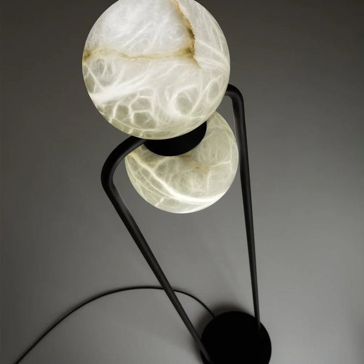 Modern Alabaster LED Floor Lamp with Black Metal Frame