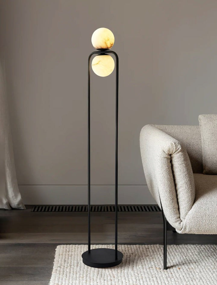 Modern Alabaster LED Floor Lamp with Black Metal Frame
