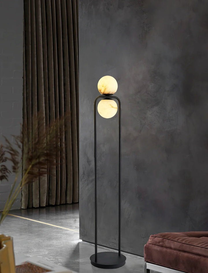 Modern Alabaster LED Floor Lamp with Black Metal Frame