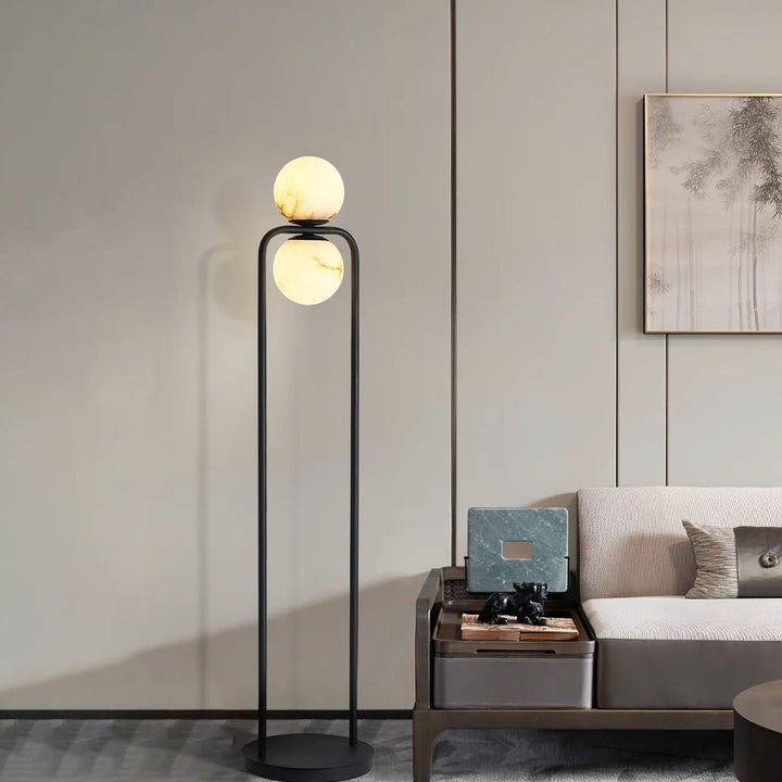 Modern Alabaster LED Floor Lamp with Black Metal Frame