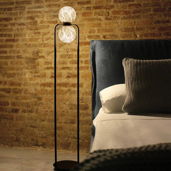 Modern Alabaster LED Floor Lamp with Black Metal Frame