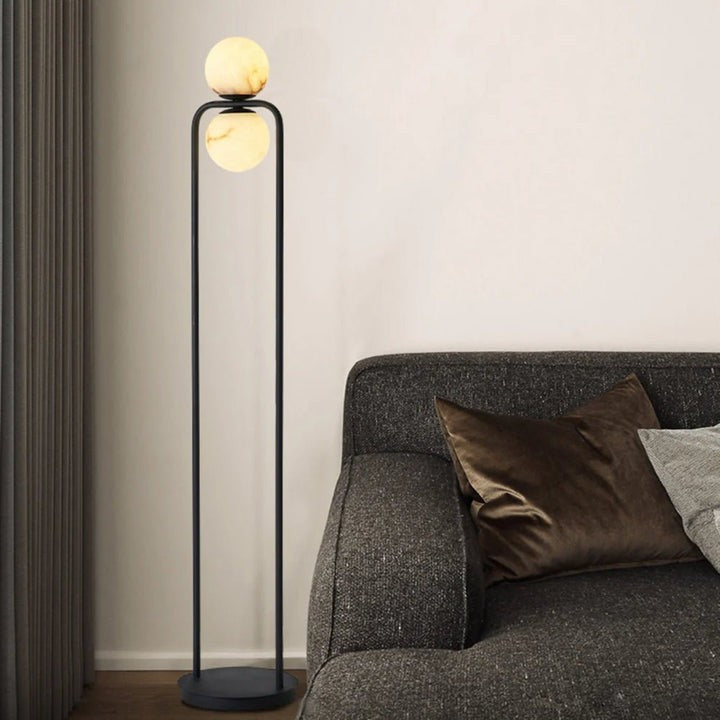 Modern Alabaster LED Floor Lamp with Black Metal Frame