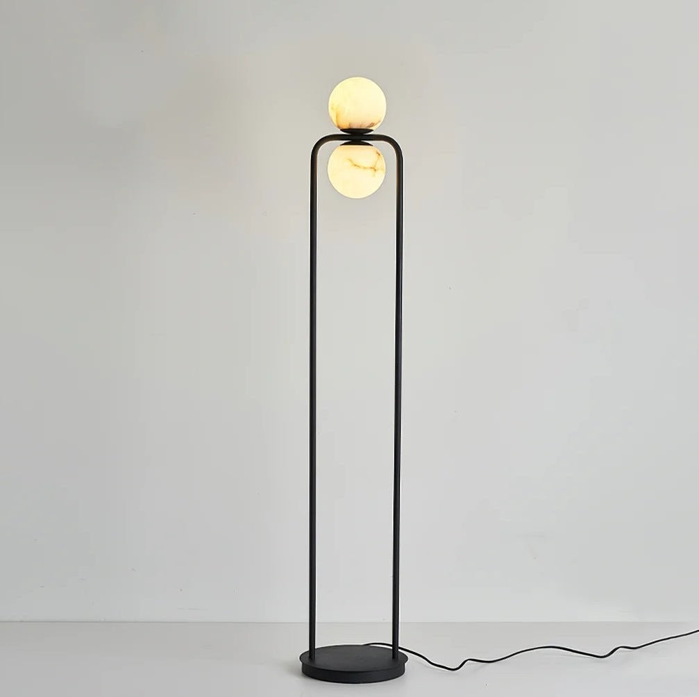 Modern Alabaster LED Floor Lamp with Black Metal Frame