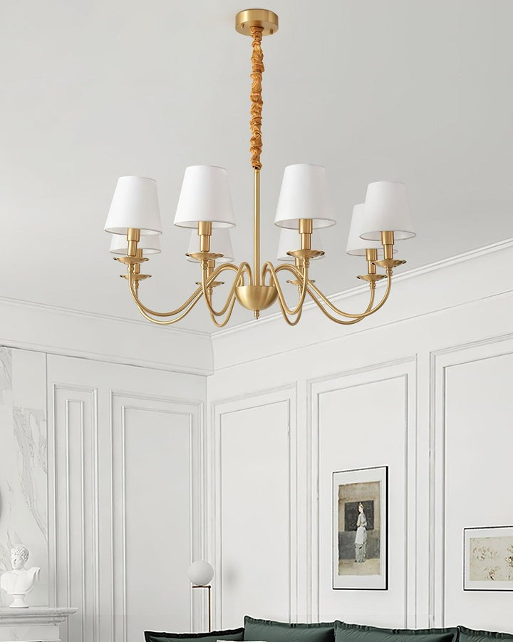 Modern Brass Chandelier with Tapered Fabric Shades