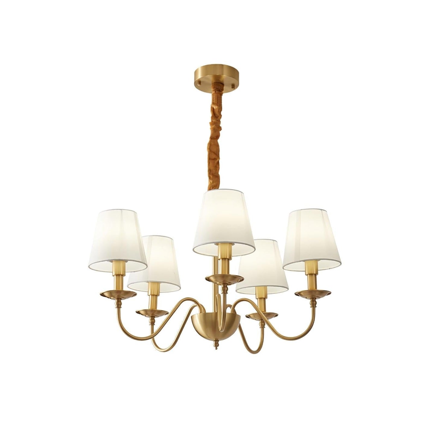 Modern Brass Chandelier with Tapered Fabric Shades