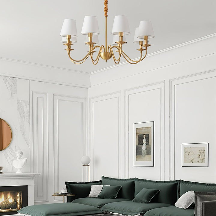 Modern Brass Chandelier with Tapered Fabric Shades