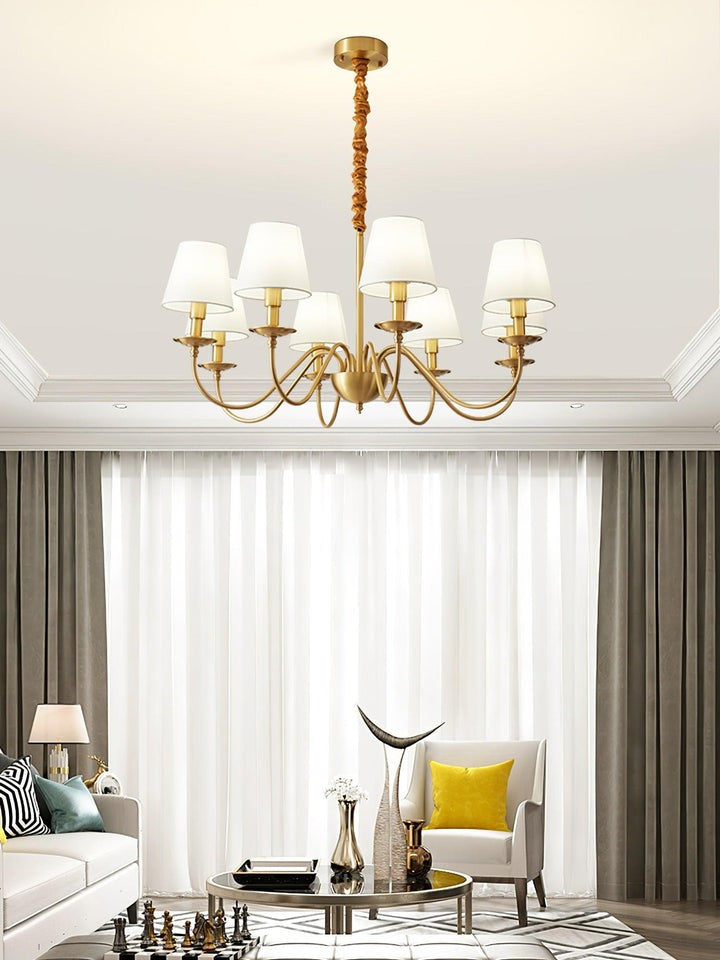 Modern Brass Chandelier with Tapered Fabric Shades
