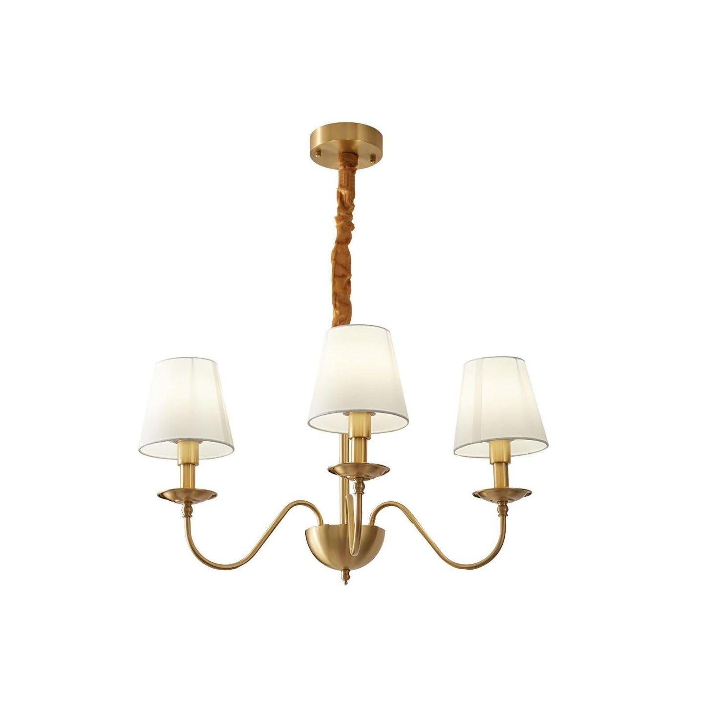 Modern Brass Chandelier with Tapered Fabric Shades