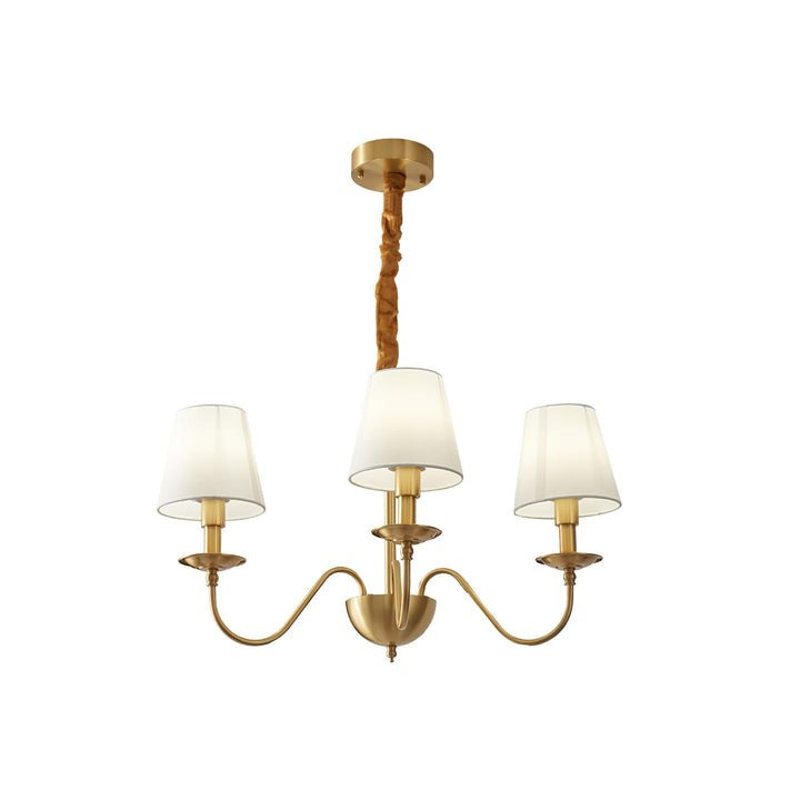 Modern Brass Chandelier with Tapered Fabric Shades