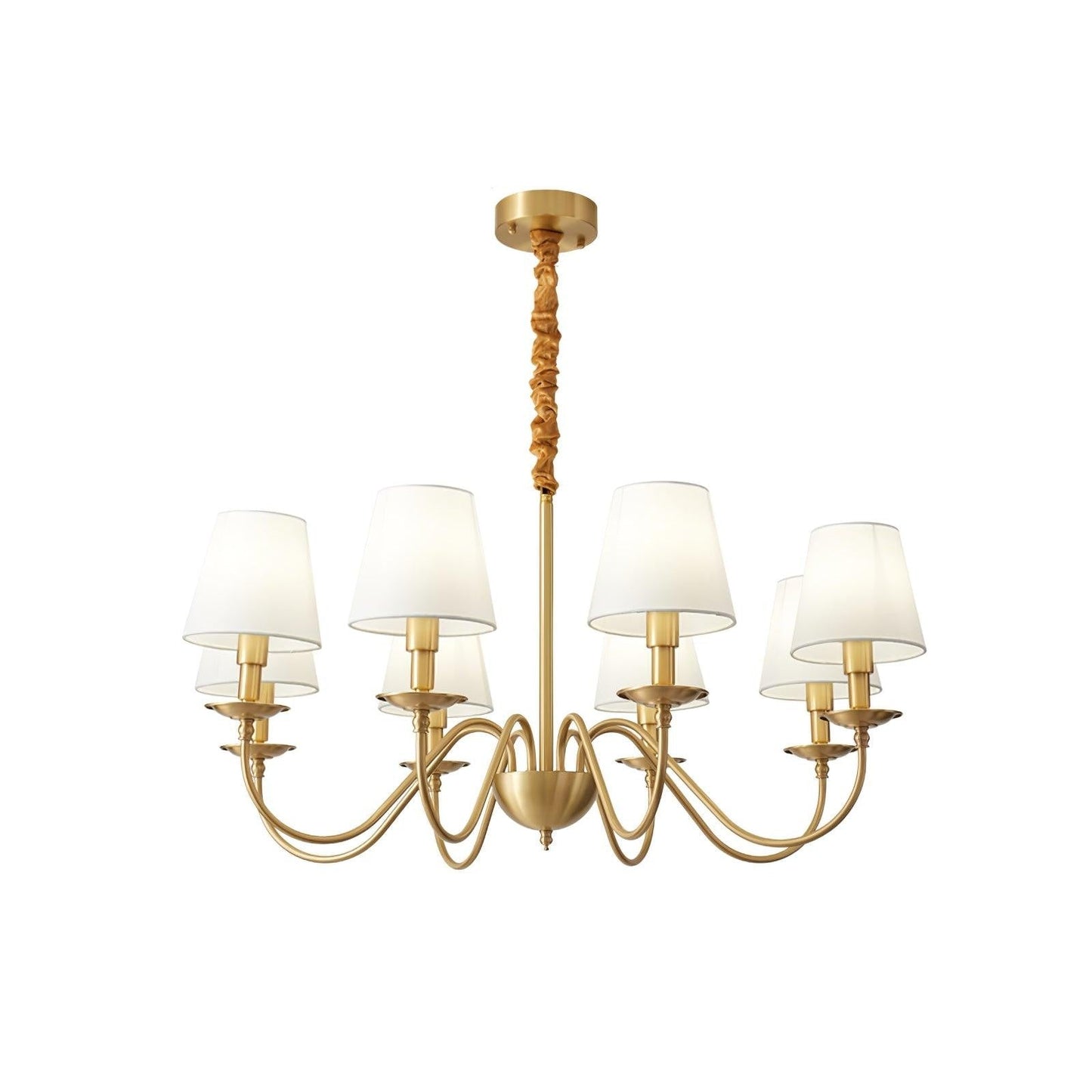 Modern Brass Chandelier with Tapered Fabric Shades