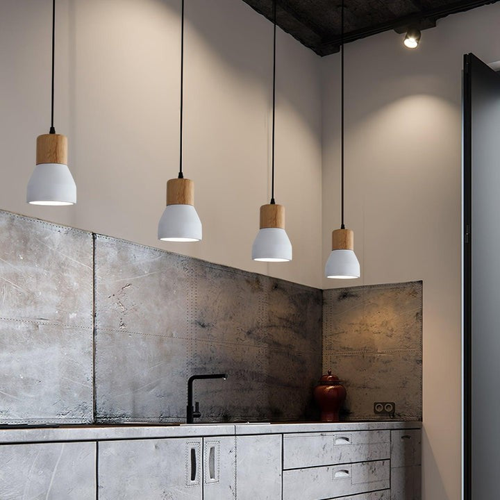 Modern Cement & Wood Pendant Light