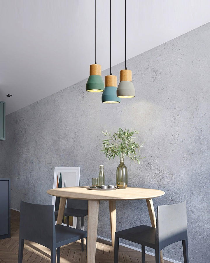 Modern Cement & Wood Pendant Light