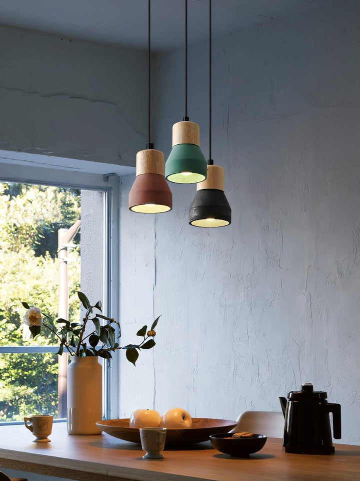 Modern Cement & Wood Pendant Light