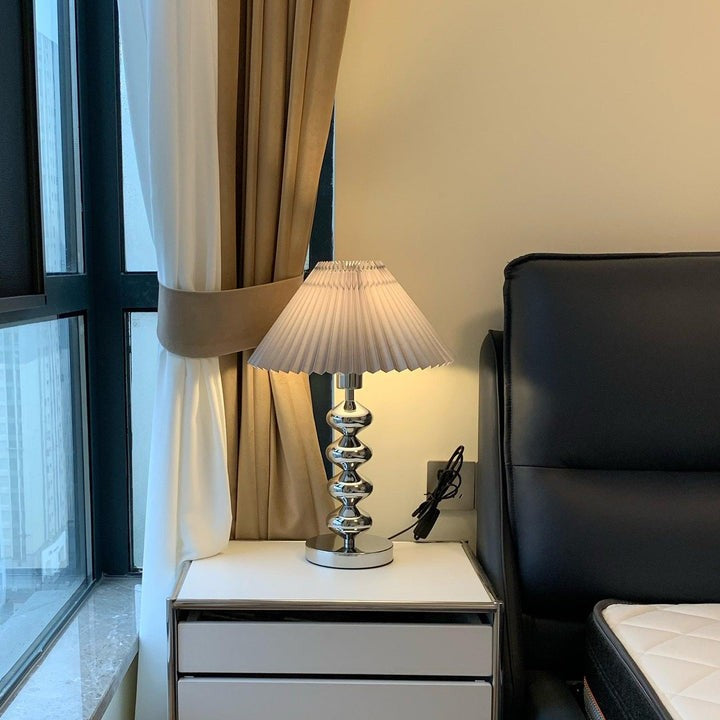 Modern Pleated Fabric Table Lamp with Metal Base