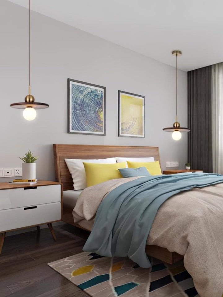 Modern Walnut Flying Saucer Pendant Light