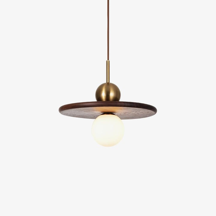 Modern Walnut Flying Saucer Pendant Light