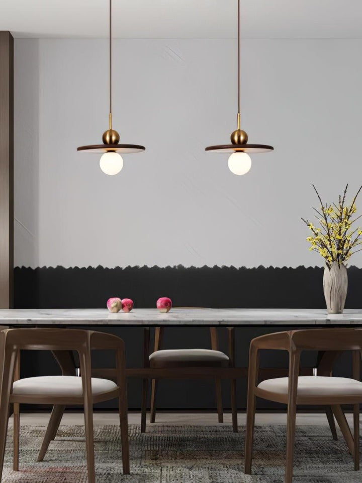 Modern Walnut Flying Saucer Pendant Light