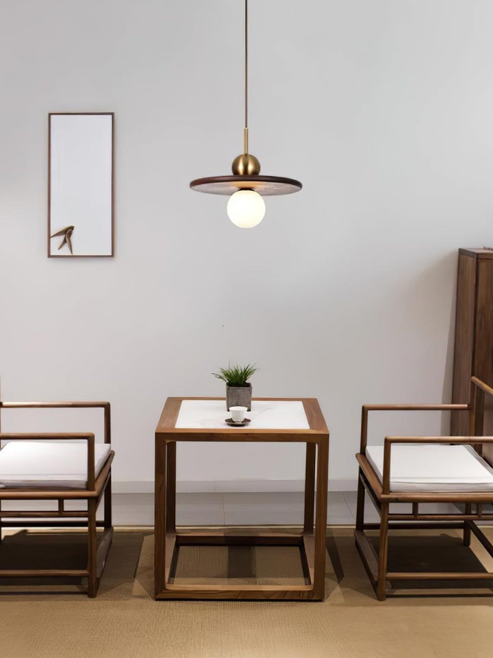 Modern Walnut Flying Saucer Pendant Light