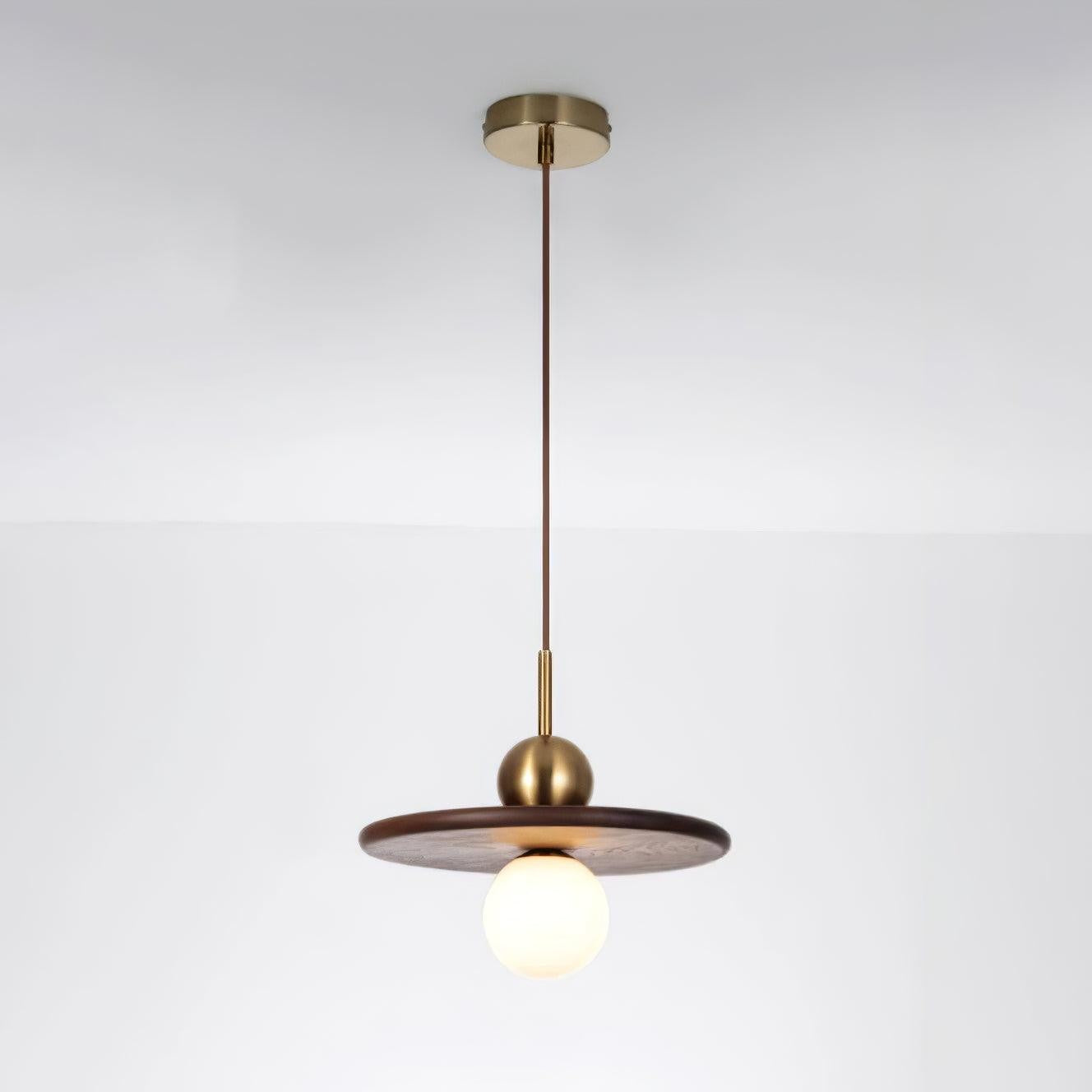 Modern Walnut Flying Saucer Pendant Light