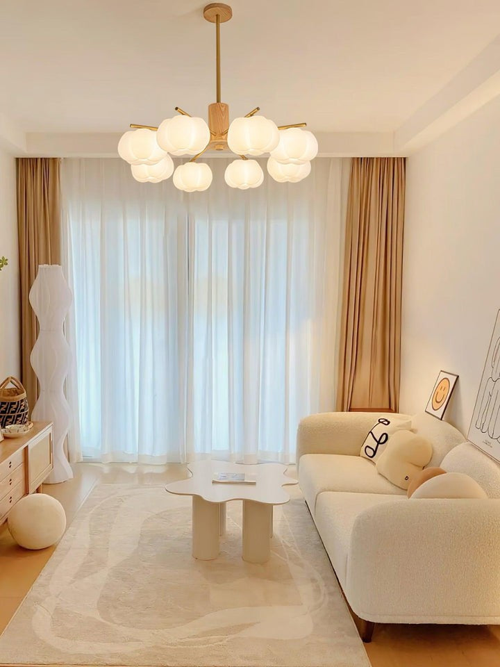 Modern Wooden Sphere Chandelier with Gold Accents