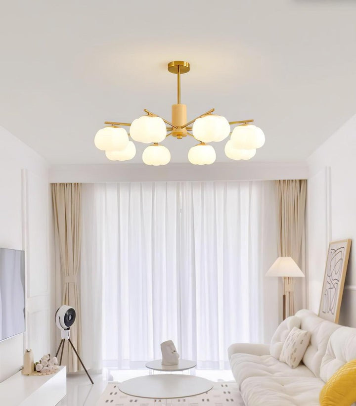 Modern Wooden Sphere Chandelier with Gold Accents