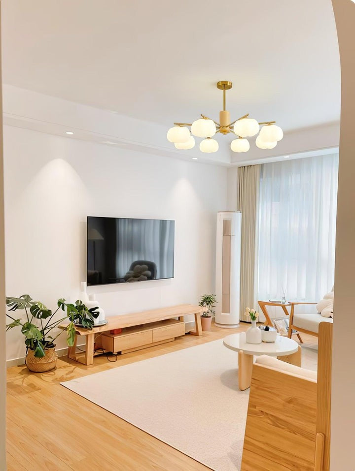Modern Wooden Sphere Chandelier with Gold Accents
