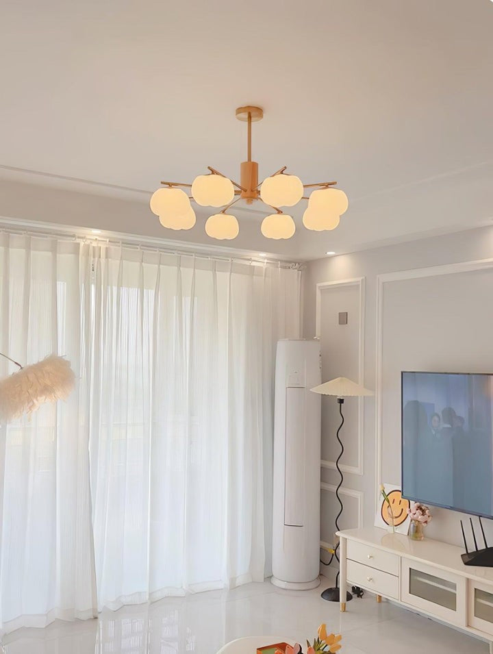 Modern Wooden Sphere Chandelier with Gold Accents